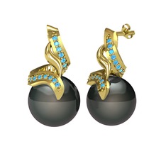 Kraliyet İnci Küpe - Siyah inci ve akuamarin 925 ayar altın kaplama gümüş küpe #1dhubfp