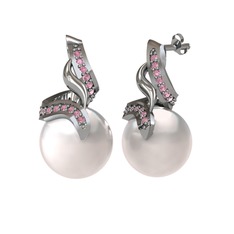 Kraliyet İnci Küpe - Inci ve pembe kuvars 8 ayar beyaz altın küpe #1dngh7j