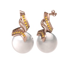 Kraliyet İnci Küpe - Inci ve sitrin 14 ayar rose altın küpe #1f2sp9b