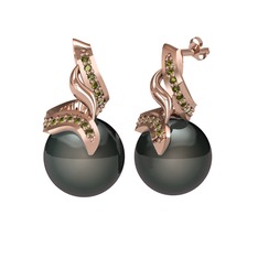 Kraliyet İnci Küpe - Siyah inci ve peridot 8 ayar rose altın küpe #1fnfycu