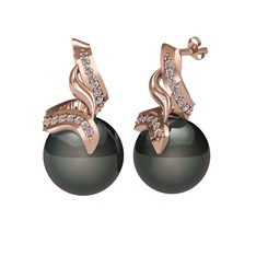 Siyah inci ve beyaz zirkon 925 ayar rose altın kaplama gümüş küpe