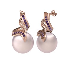 Kraliyet İnci Küpe - Pembe inci ve ametist 14 ayar rose altın küpe #1nhldex