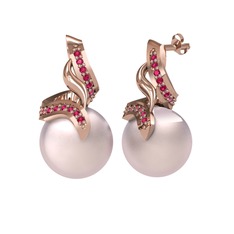 Pembe inci ve rodolit garnet 18 ayar rose altın küpe