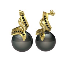 Siyah inci ve siyah zirkon 14 ayar altın küpe