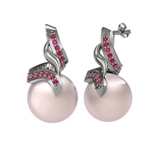 Kraliyet İnci Küpe - Pembe inci ve rodolit garnet 14 ayar beyaz altın küpe #1q3zn71