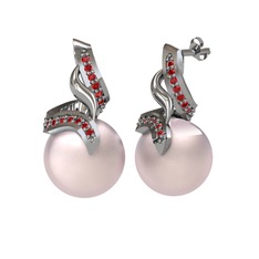 Kraliyet İnci Küpe - Pembe inci ve garnet 8 ayar beyaz altın küpe #1r2xs5i