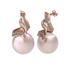 Kraliyet İnci Küpe - Pembe inci ve pırlanta 14 ayar rose altın küpe (0.4576 karat) #1r3s0ld