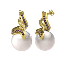 Kraliyet İnci Küpe - Inci ve ametist 8 ayar altın küpe #1wesvcl