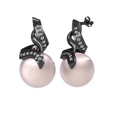 Kraliyet İnci Küpe - Pembe inci ve beyaz zirkon 925 ayar siyah rodyum kaplama gümüş küpe #4kgd9z