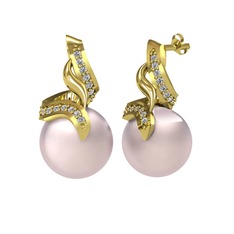 Kraliyet İnci Küpe - Pembe inci ve beyaz zirkon 14 ayar altın küpe #758aak