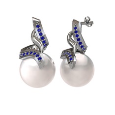 Kraliyet İnci Küpe - Inci ve lab safir 8 ayar beyaz altın küpe #7c8ln2