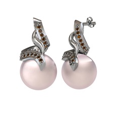 Kraliyet İnci Küpe - Pembe inci ve dumanlı kuvars 925 ayar gümüş küpe #8a5coj