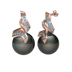 Kraliyet İnci Küpe - Siyah inci ve akuamarin 8 ayar rose altın küpe #aggu0d