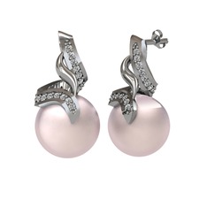 Pembe inci ve beyaz zirkon 18 ayar beyaz altın küpe