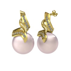 Pembe inci ve pırlanta 14 ayar altın küpe (0.4576 karat)