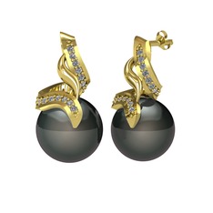 Kraliyet İnci Küpe - Siyah inci ve pırlanta 14 ayar altın küpe (0.4576 karat) #hlfxbe