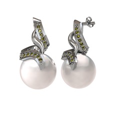 Inci ve peridot 14 ayar beyaz altın küpe