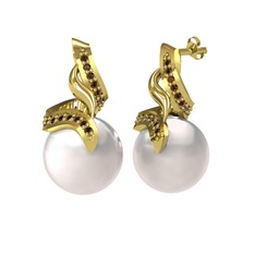 Kraliyet İnci Küpe - Inci ve dumanlı kuvars 925 ayar altın kaplama gümüş küpe #tt073s