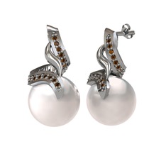 Kraliyet İnci Küpe - Inci ve dumanlı kuvars 8 ayar beyaz altın küpe #tz0ue9