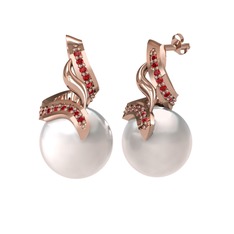 Kraliyet İnci Küpe - Inci ve garnet 925 ayar rose altın kaplama gümüş küpe #ydjrdt