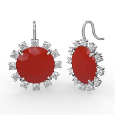 Lumi Küpe - Swarovski ve kırmızı akrilik 18 ayar beyaz altın küpe #10ykbop