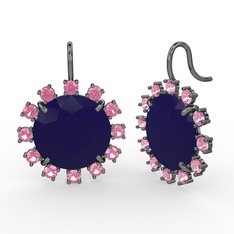 Lumi Küpe - Pembe kuvars ve lacivert akrilik 925 ayar siyah rodyum kaplama gümüş küpe #12lc534