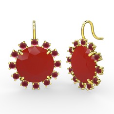 Lumi Küpe - Kök yakut ve kırmızı akrilik 18 ayar altın küpe #14m3j4x