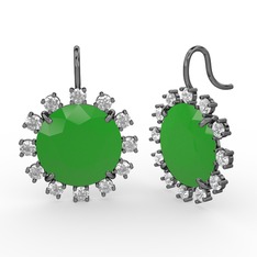 Swarovski ve neon yeşil akrilik 925 ayar siyah rodyum kaplama gümüş küpe
