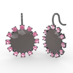 Lumi Küpe - Pembe kuvars ve füme akrilik 925 ayar siyah rodyum kaplama gümüş küpe #151j8nh