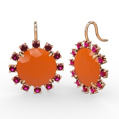 Rodolit garnet ve neon turuncu akrilik 18 ayar rose altın küpe