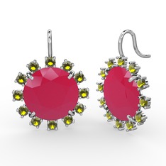Lumi Küpe - Peridot ve neon pembe akrilik 18 ayar beyaz altın küpe #16596jt