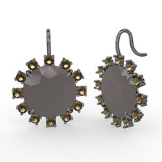 Dumanlı kuvars ve füme akrilik 925 ayar siyah rodyum kaplama gümüş küpe