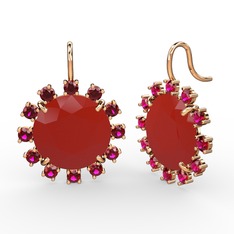 Rodolit garnet ve kırmızı akrilik 925 ayar rose altın kaplama gümüş küpe