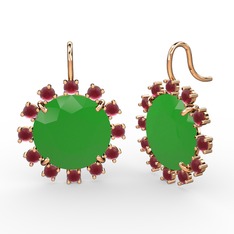 Kök yakut ve neon yeşil akrilik 18 ayar rose altın küpe