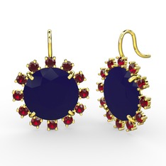 Garnet ve lacivert akrilik 18 ayar altın küpe