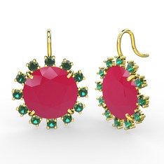 Yeşil kuvars ve neon pembe akrilik 14 ayar altın küpe