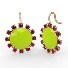 Garnet ve neon sarı akrilik 14 ayar rose altın küpe