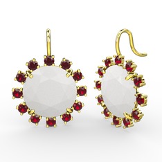 Garnet ve beyaz akrilik 8 ayar altın küpe