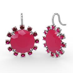 Rodolit garnet ve neon pembe akrilik 8 ayar beyaz altın küpe