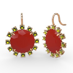 Peridot ve kırmızı akrilik 925 ayar rose altın kaplama gümüş küpe