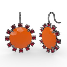 Lumi Küpe - Garnet ve neon turuncu akrilik 925 ayar siyah rodyum kaplama gümüş küpe #1nietb4