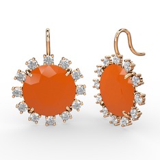 Swarovski ve neon turuncu akrilik 8 ayar rose altın küpe