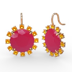 Lumi Küpe - Sitrin ve neon pembe akrilik 18 ayar rose altın küpe #1ogjgzv