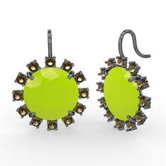 Lumi Küpe - Dumanlı kuvars ve neon sarı akrilik 925 ayar siyah rodyum kaplama gümüş küpe #1sgwqbv