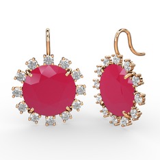 Swarovski ve neon pembe akrilik 14 ayar rose altın küpe
