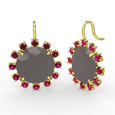Rodolit garnet ve füme akrilik 18 ayar altın küpe
