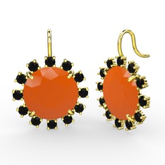 Lumi Küpe - Siyah zirkon ve neon turuncu akrilik 18 ayar altın küpe #1td5czy