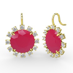 Swarovski ve neon pembe akrilik 14 ayar altın küpe