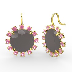 Pembe kuvars ve füme akrilik 8 ayar altın küpe