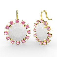 Lumi Küpe - Pembe kuvars ve beyaz akrilik 18 ayar altın küpe #35du9w